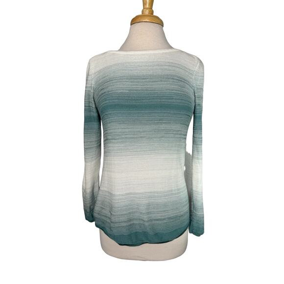 Chico's Sweaters - CHICOS Teal Ombre Stripe Cotton Rayon Knit Pullover Sweater Size Small (0) Light